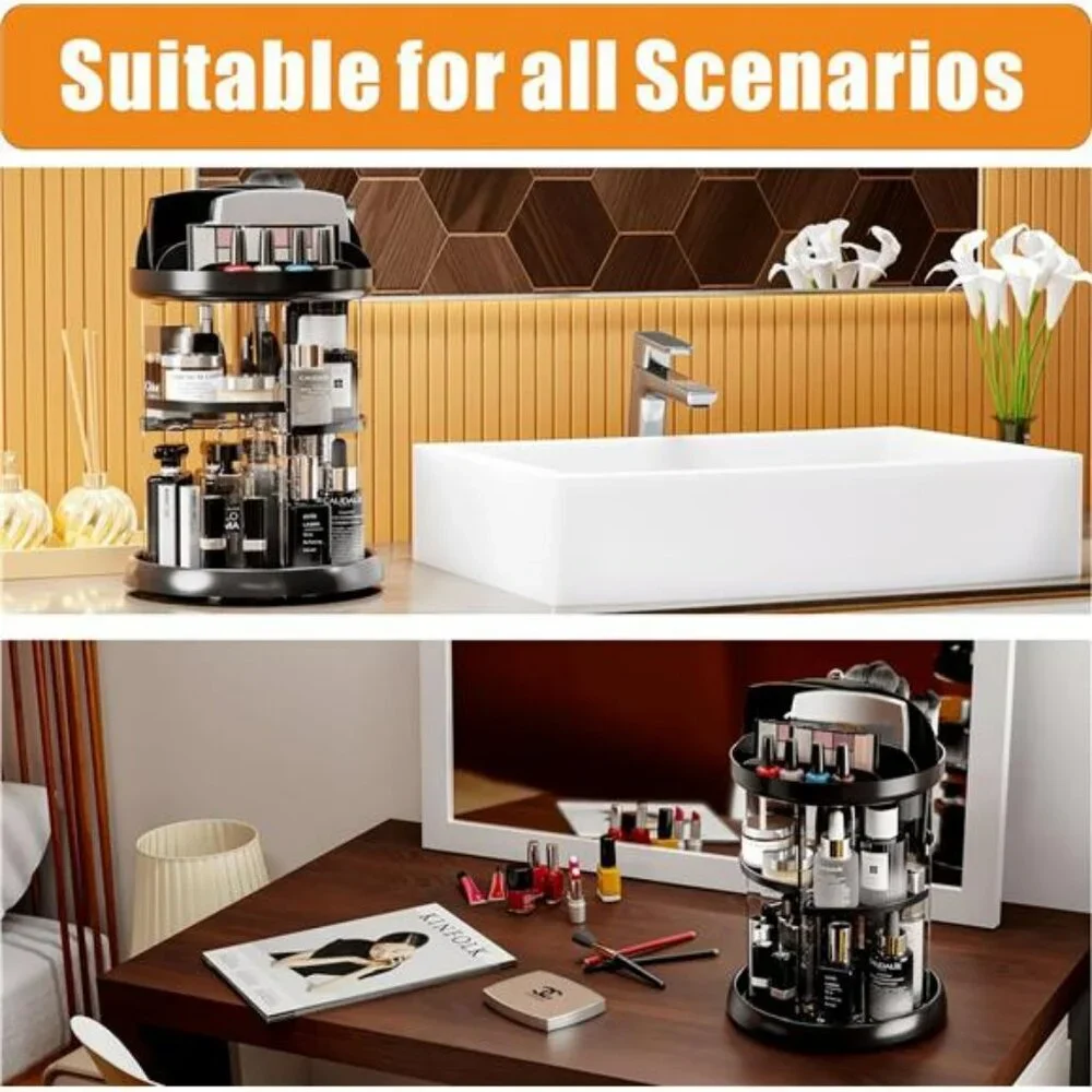 Rotating makeup organizer adjustable vanity storage rack for skincare